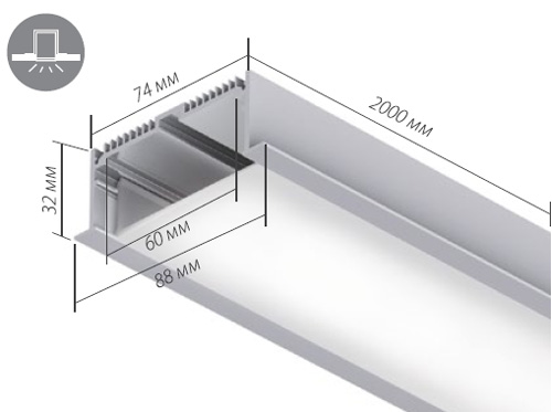 Встраиваемый алюминиевый профиль LINIA88-F размеры